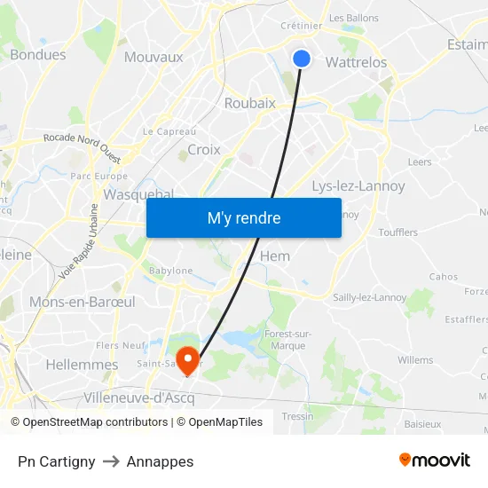 Pn Cartigny to Annappes map
