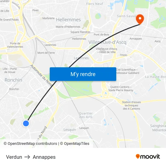 Verdun to Annappes map