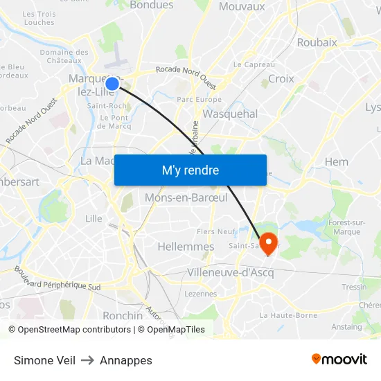 Simone Veil to Annappes map