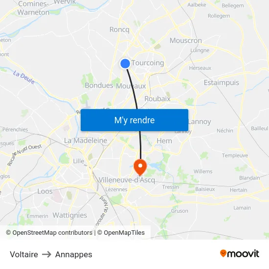 Voltaire to Annappes map