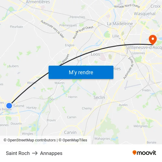 Saint Roch to Annappes map