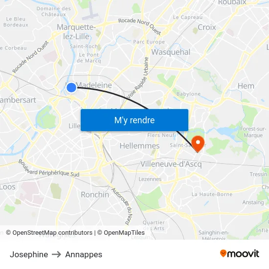 Josephine to Annappes map