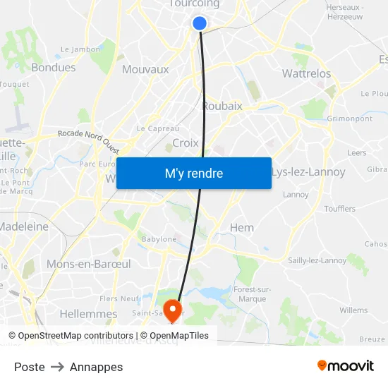 Poste to Annappes map