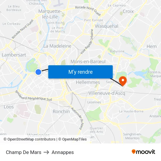 Champ De Mars to Annappes map