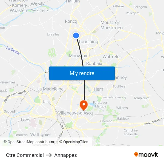 Ctre Commercial to Annappes map