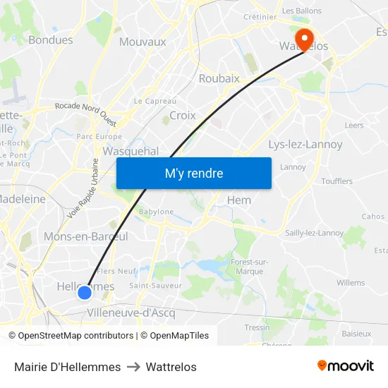 Mairie D'Hellemmes to Wattrelos map