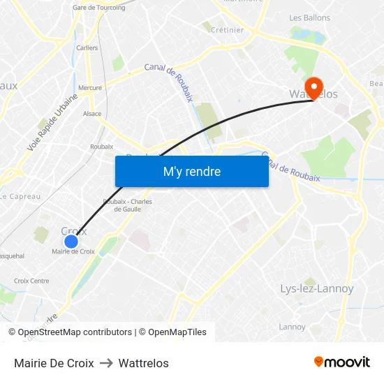 Mairie De Croix to Wattrelos map