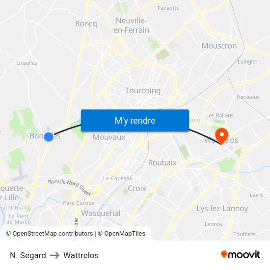 N. Segard to Wattrelos map