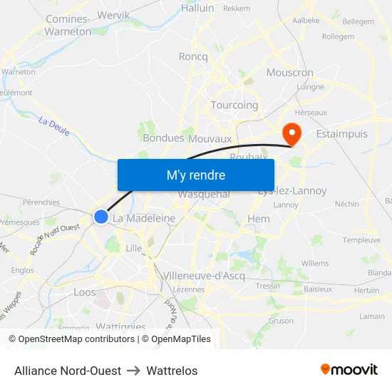Alliance Nord-Ouest to Wattrelos map