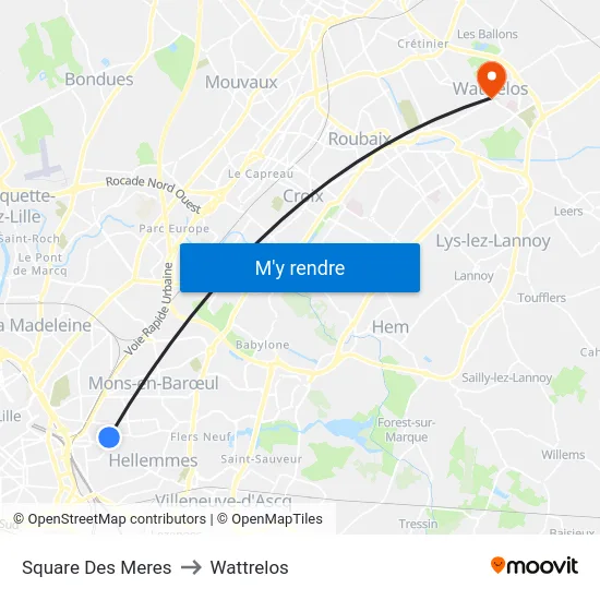 Square Des Meres to Wattrelos map