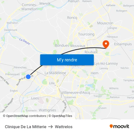 Clinique De La Mitterie to Wattrelos map