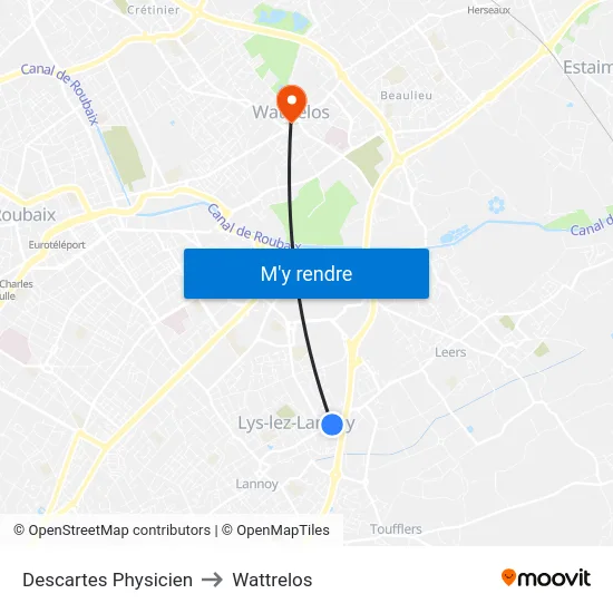 Descartes Physicien to Wattrelos map