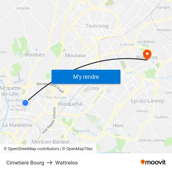Cimetiere Bourg to Wattrelos map