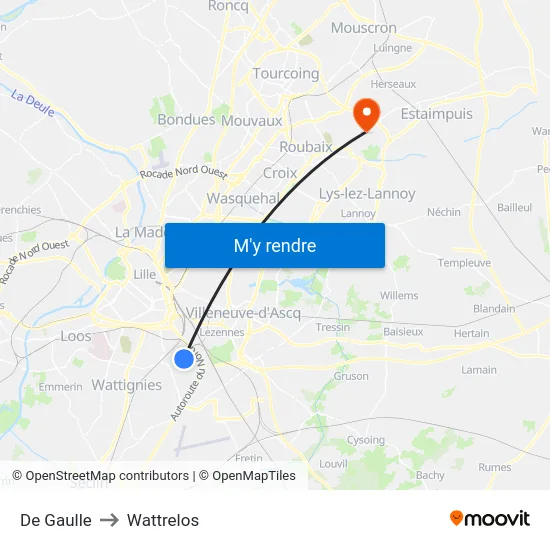 De Gaulle to Wattrelos map