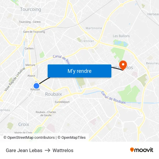 Gare Jean Lebas to Wattrelos map