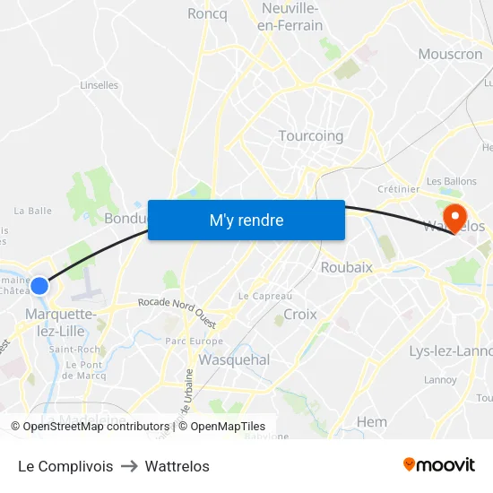 Le Complivois to Wattrelos map