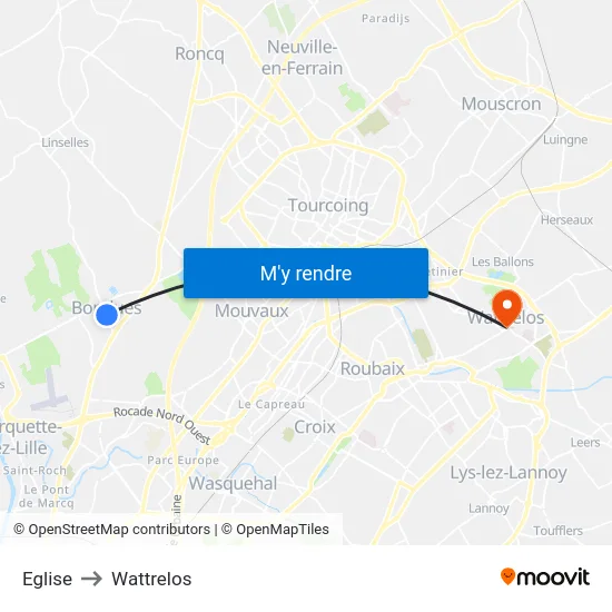 Eglise to Wattrelos map