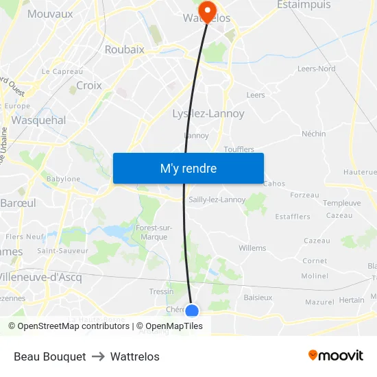 Beau Bouquet to Wattrelos map