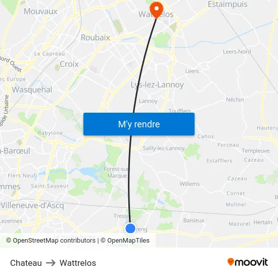 Chateau to Wattrelos map