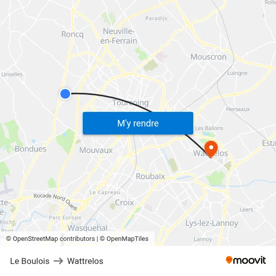 Le Boulois to Wattrelos map