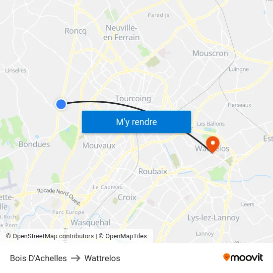 Bois D'Achelles to Wattrelos map