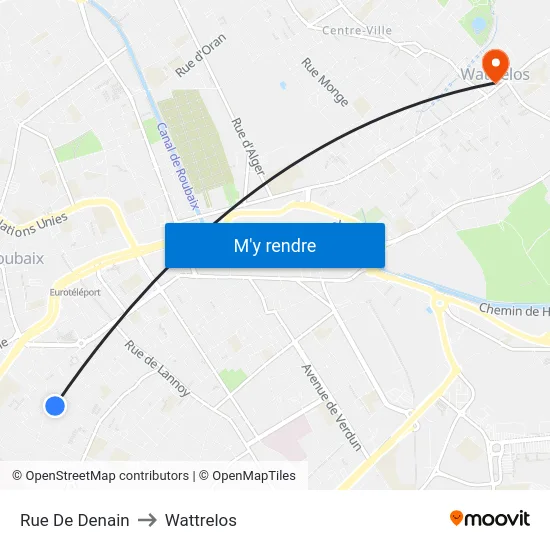 Rue De Denain to Wattrelos map