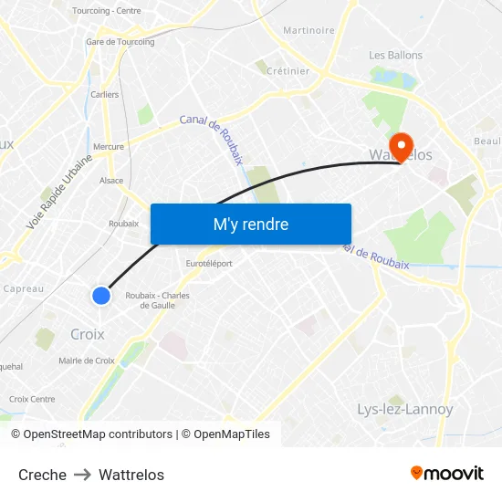 Creche to Wattrelos map