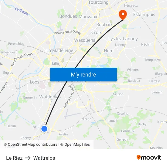 Le Riez to Wattrelos map