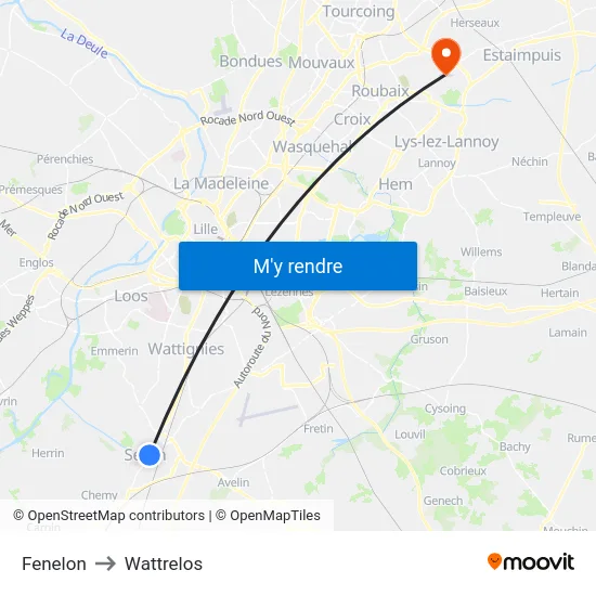 Fenelon to Wattrelos map