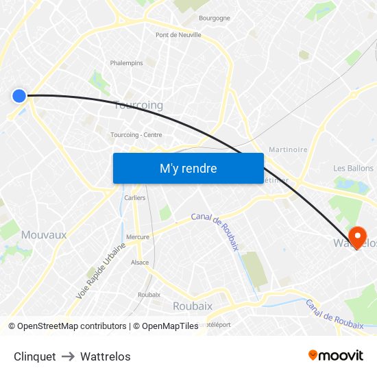 Clinquet to Wattrelos map