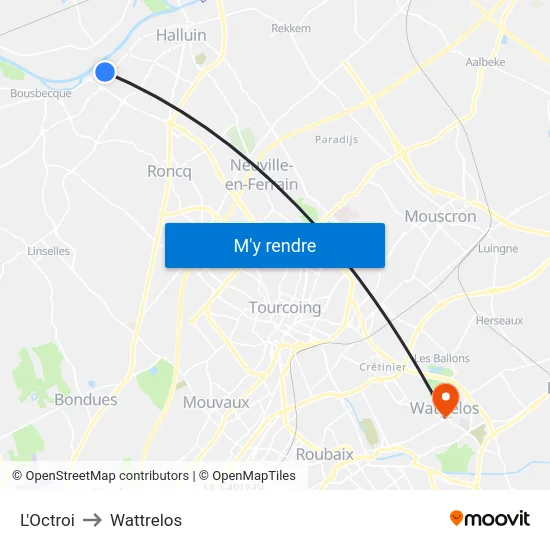 L'Octroi to Wattrelos map