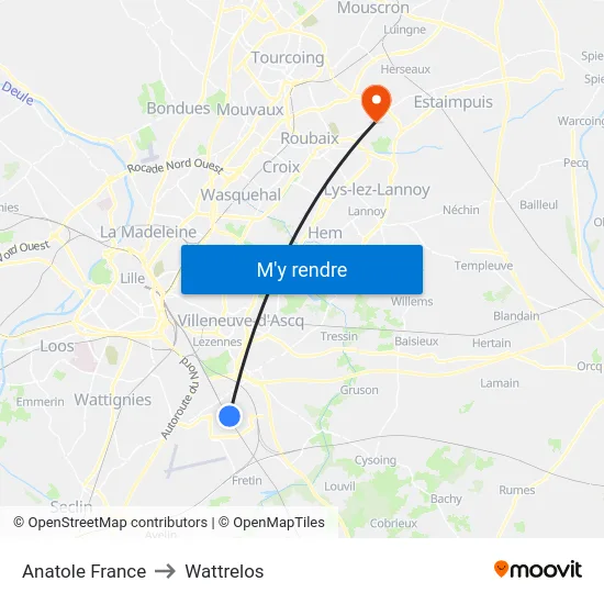 Anatole France to Wattrelos map