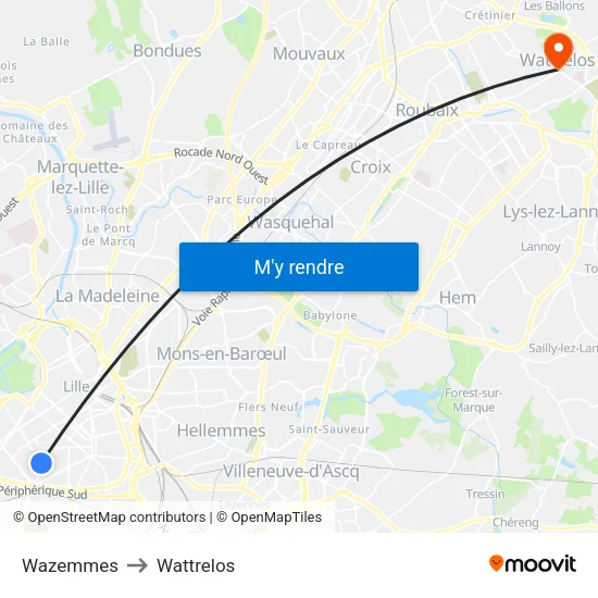 Wazemmes to Wattrelos map