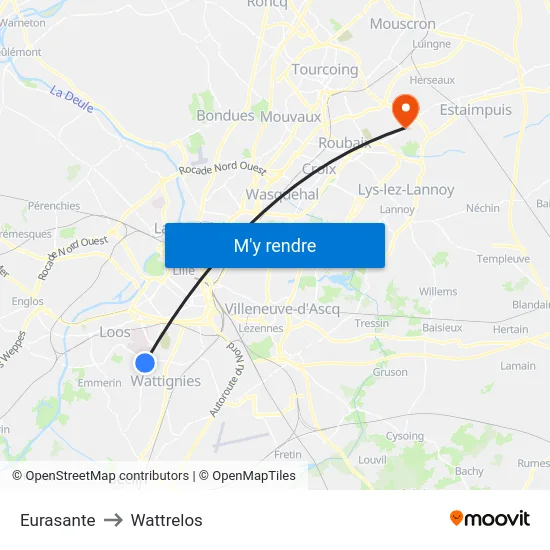 Eurasante to Wattrelos map