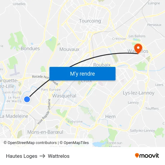 Hautes Loges to Wattrelos map