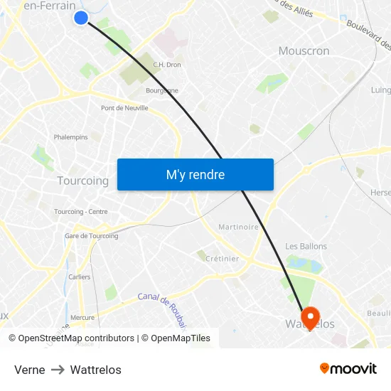 Verne to Wattrelos map