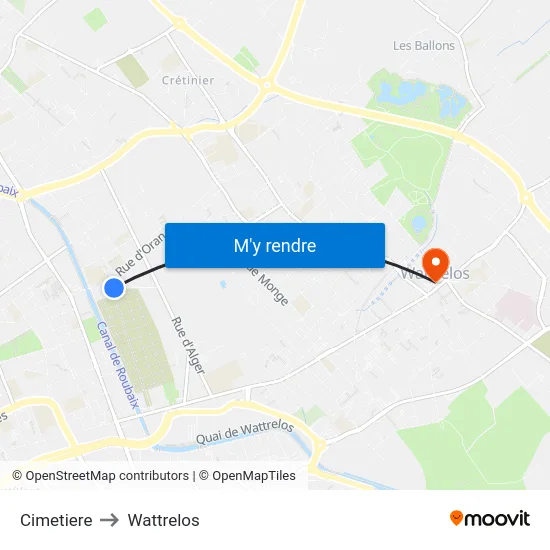 Cimetiere to Wattrelos map