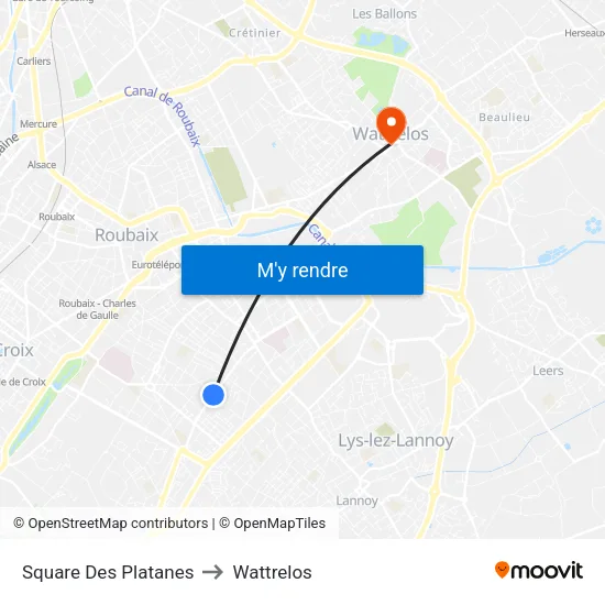 Square Des Platanes to Wattrelos map