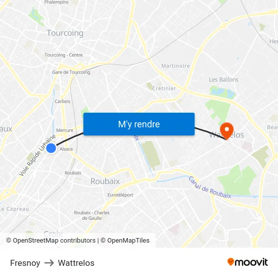 Fresnoy to Wattrelos map