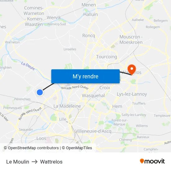 Le Moulin to Wattrelos map
