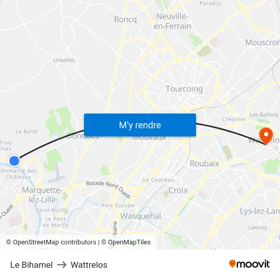 Le Bihamel to Wattrelos map
