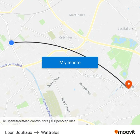 Leon Jouhaux to Wattrelos map