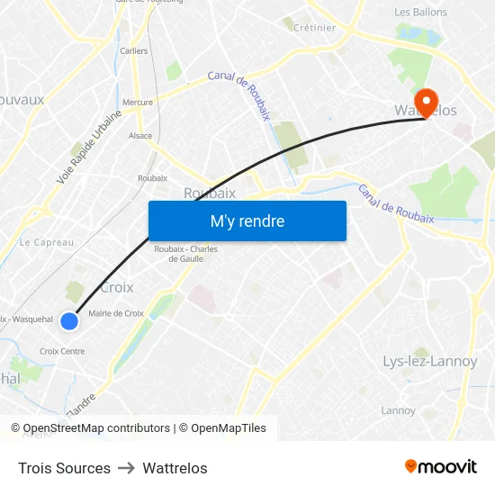 Trois Sources to Wattrelos map