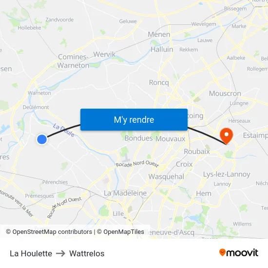 La Houlette to Wattrelos map