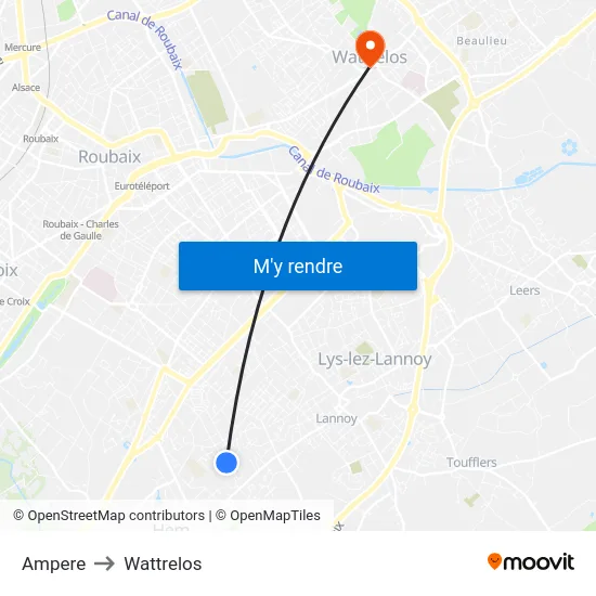 Ampere to Wattrelos map