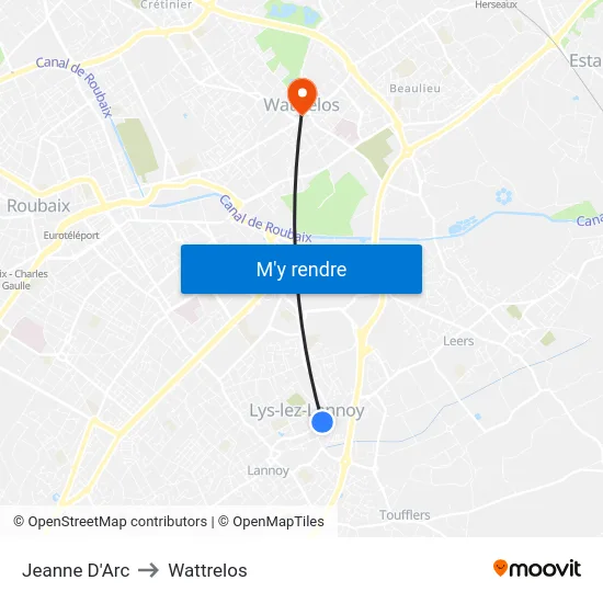 Jeanne D'Arc to Wattrelos map