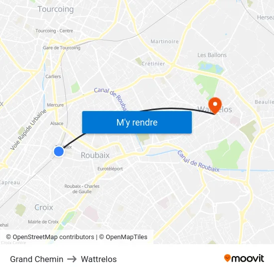 Grand Chemin to Wattrelos map