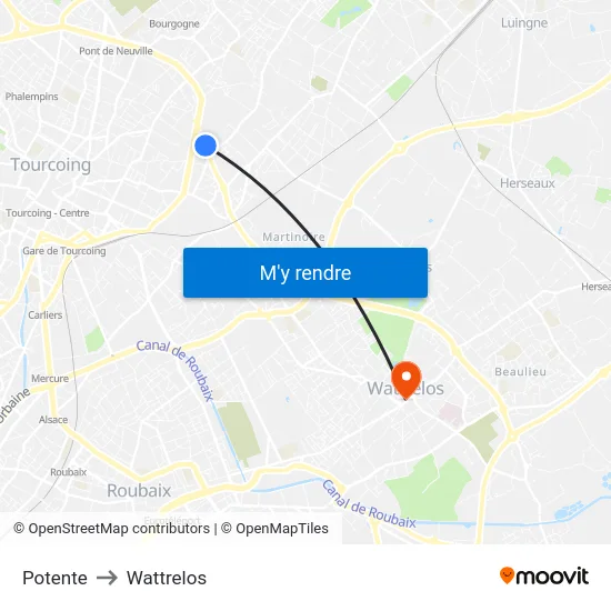 Potente to Wattrelos map