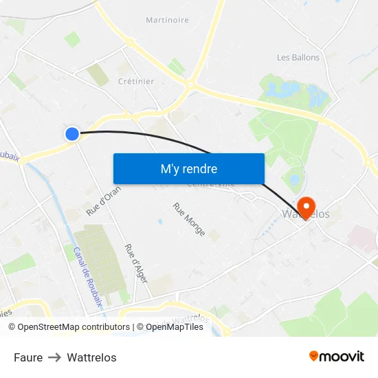 Faure to Wattrelos map