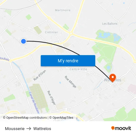 Mousserie to Wattrelos map